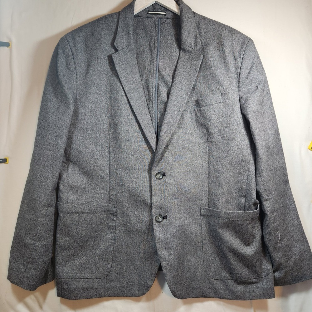 Old Navy Mens XXL Grey Two Button Blazer Jacket Heathered Patch Pockets Casual